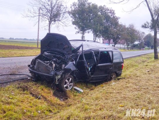 Droga krajowa nr 40 w Pokrzywnicy zablokowana po wypadku. Ford prowadzony przez 18-latkę uderzył w drzewo