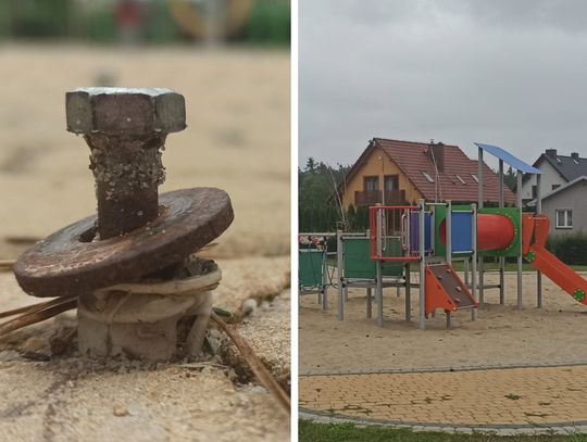 Ławka zniknęła, śruby zostały. Na placu zabaw w Cisowej lepiej być ostrożnym