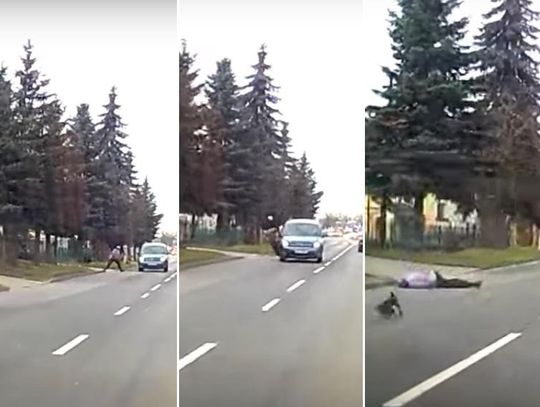 Mężczyzna wbiegł pod koła mercedesa. Dziwny wypadek w Reńskiej Wsi. WIDEO