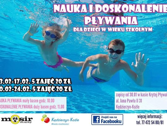 Miejski Ośrodek Sportu i Rekreacji organizuje naukę doskonalenia pływania dla dzieci