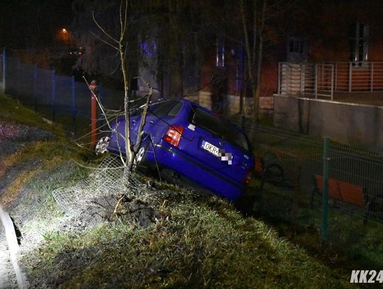 Osobowa skoda wypadła z drogi. Interwencja służb na kozielskiej na wyspie