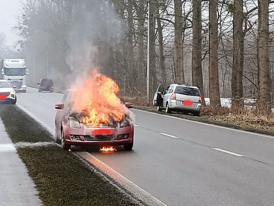 Podczas jazdy samochód stanął w ogniu. Interwencja straży na drodze ze Śródmieścia do Azotów