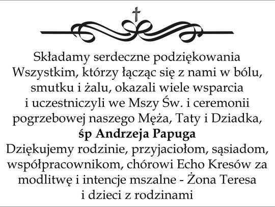 Podziękowania za udział w pogrzebie