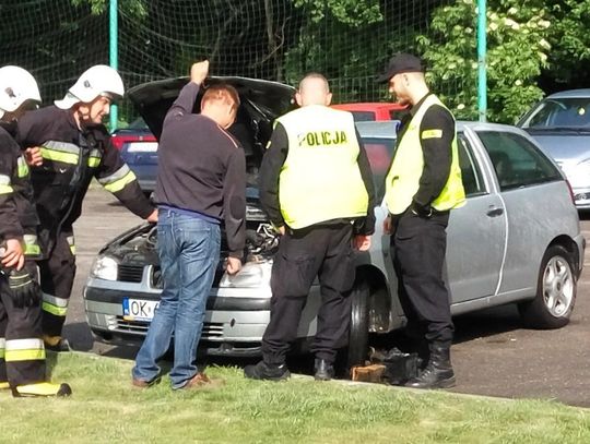 Pożar samochodu przy szkole. Przyczyną zwarcie instalacji elektrycznej