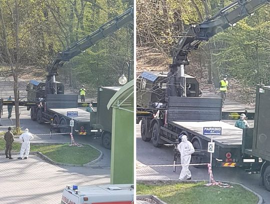 Przed szpitalem zakaźnym w Koźlu rozpoczął się montaż kontenerów wojskowych