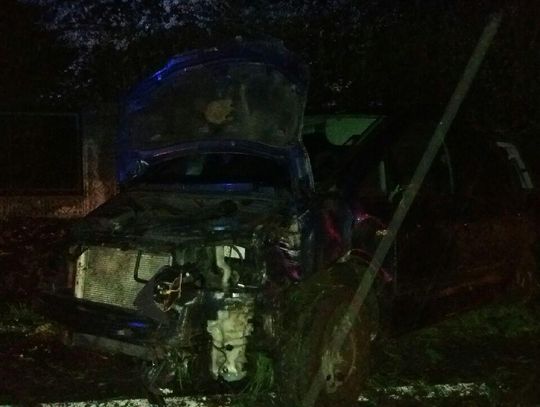 Samochód wypadł z drogi i rozbił się na ogrodzeniu. Wypadek w Komornie. ZDJĘCIA