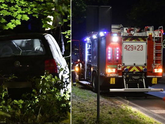 Volkswagen wypadł z drogi i rozbił się na drzewie. Brak kierowcy na miejscu po dotarciu służb