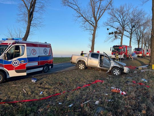 Zderzenie dwóch osobówek na skrzyżowaniu z krajówką w Ucieszkowie. Na miejscu interweniowały wszystkie służby