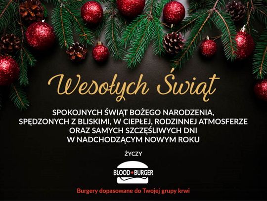 Życzenia bożonarodzeniowe i noworoczne firmy Blood Burger dla Czytelników KK24.pl