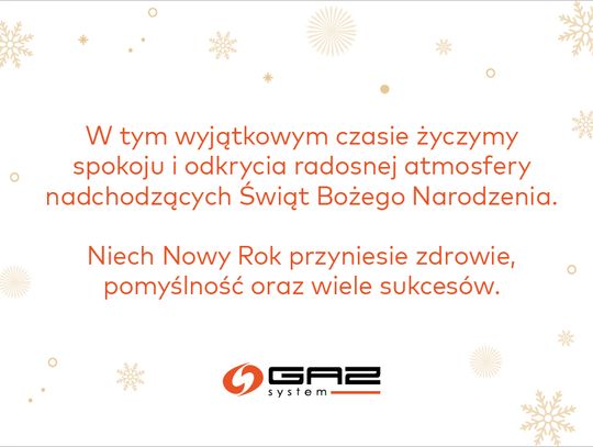 Życzenia bożonarodzeniowe i noworoczne firmy Gaz-System dla Czytelników KK24.pl