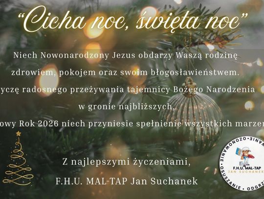 Życzenia bożonarodzeniowe i noworoczne firmy Maltap dla Czytelników KK24.pl