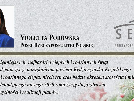 Życzenia bożonarodzeniowe i noworoczne poseł Violetty Porowskiej dla Czytelników KK24.pl