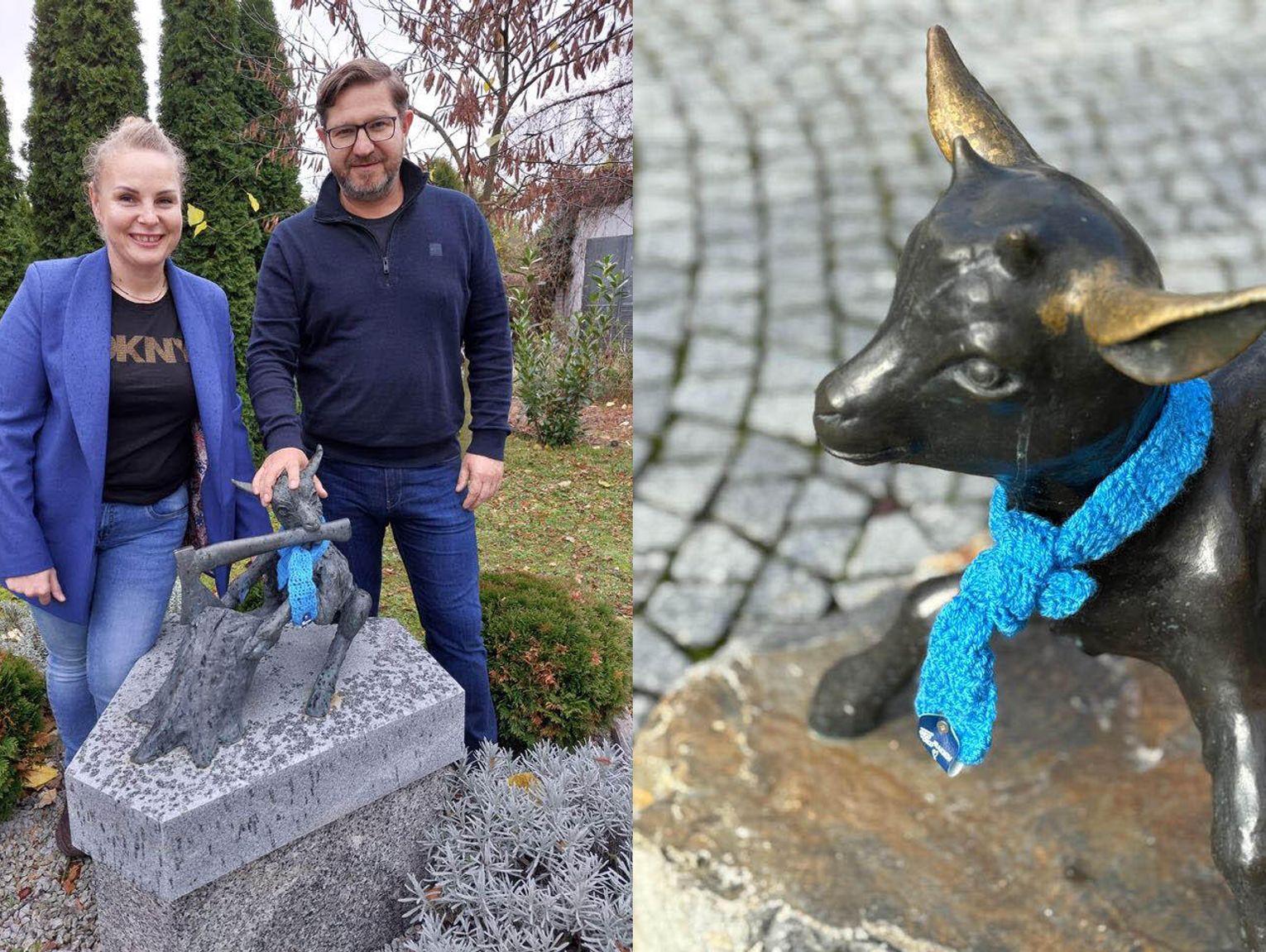 Kędzierzyńsko-kozielskie koziołki przybrały niebieskie szaliczki. Akcja promująca profilaktykę onkologiczną