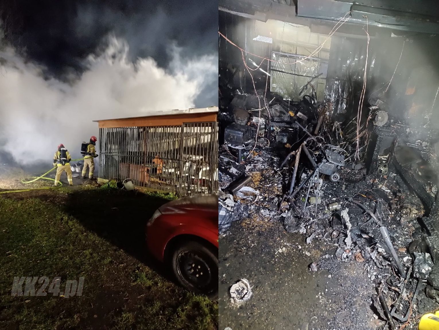 Pożar blaszanego garażu w Dziergowicach. W środku butla z gazem