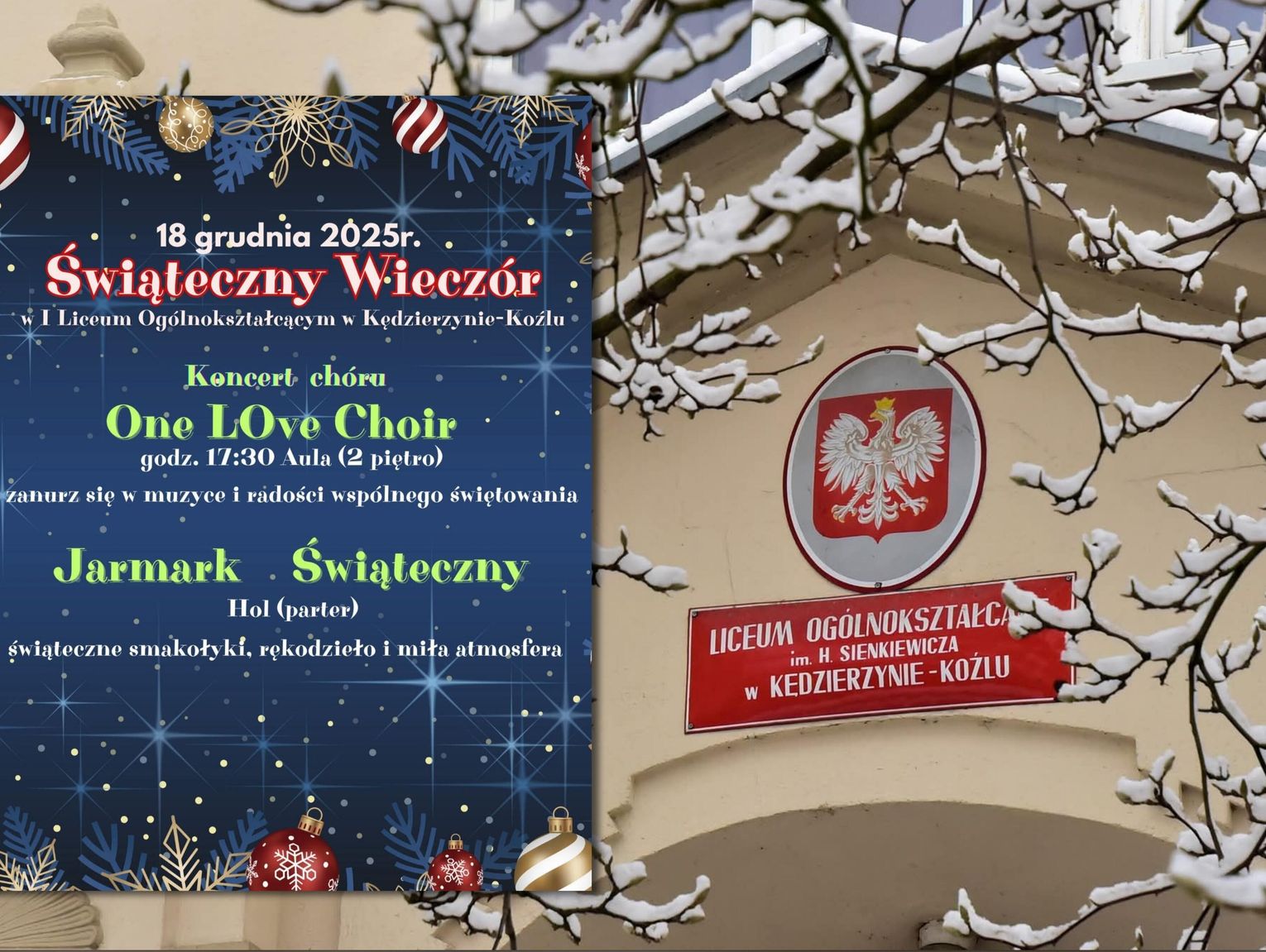 W murach szkoły stworzą klimat Bożego Narodzenia. Świąteczny wieczór w „Sienkiewiczu”