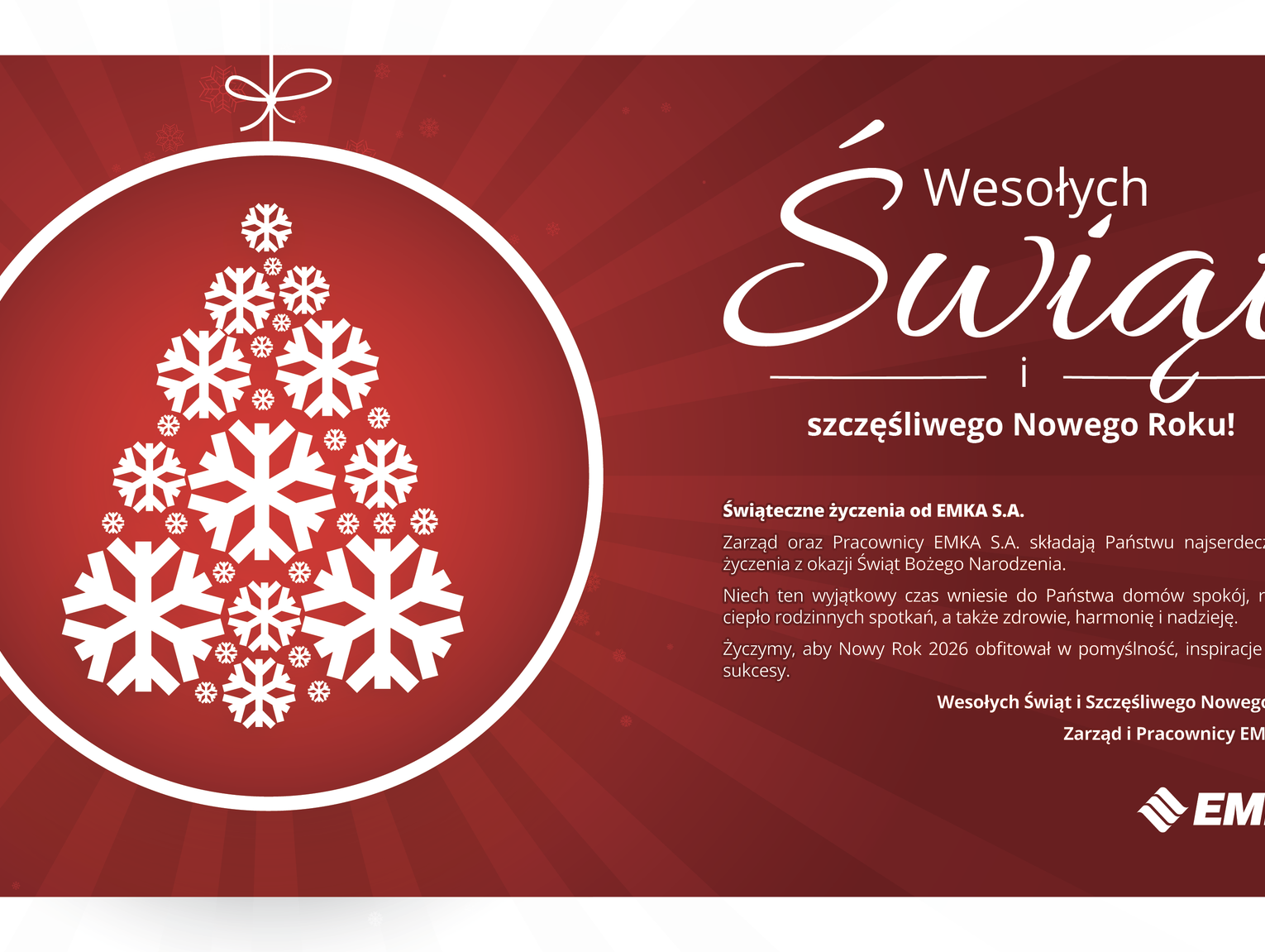 Życzenia bożonarodzeniowe i noworoczne firmy EMKA dla Czytelników KK24.pl