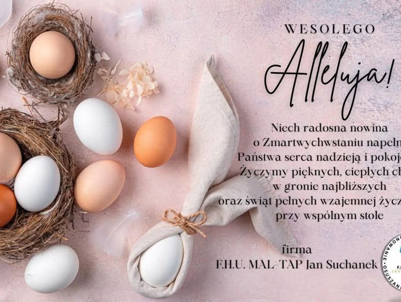 Życzenia wielkanocne firmy Mal Tap Jan Suchanek dla Czytelników KK24.pl