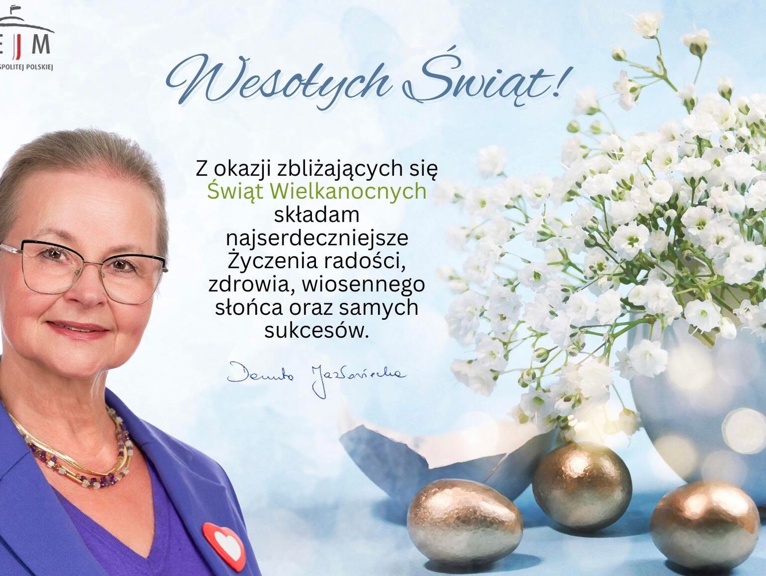 Życzenia wielkanocne posłanki Danuty Jazłowieckiej dla Czytelników KK24.pl