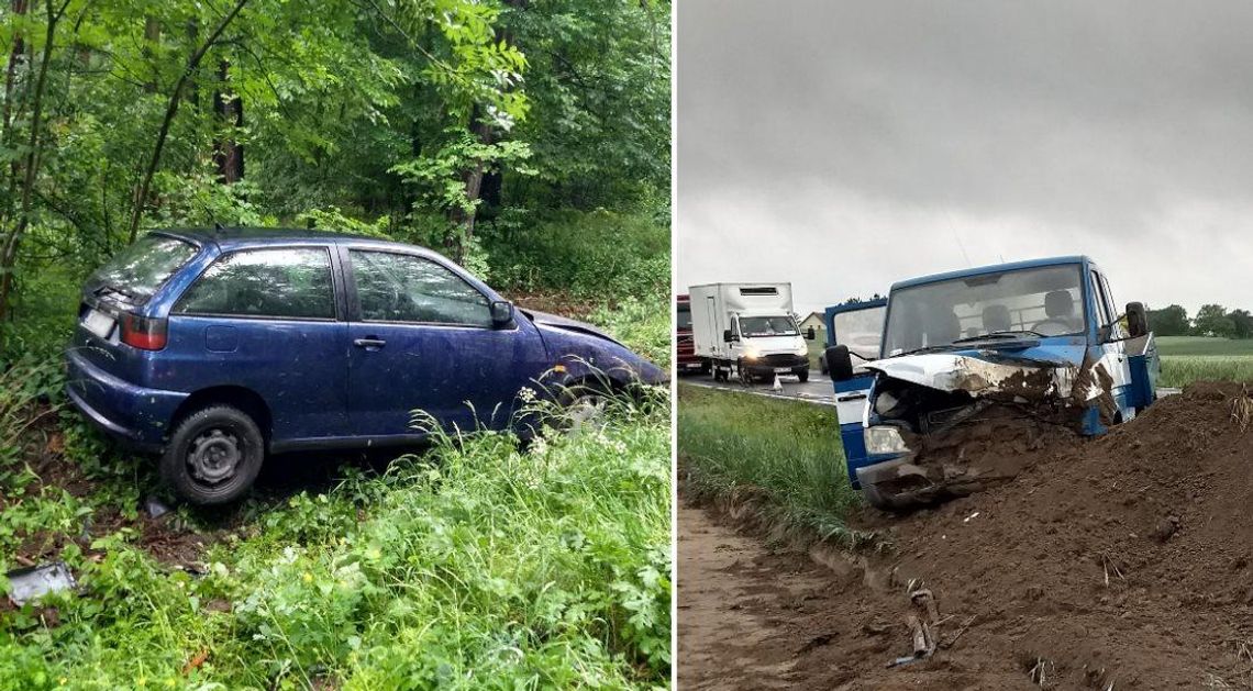 Ciężki poranek na drogach powiatu. Dwa samochody wypadły z jezdni. ZDJĘCIA