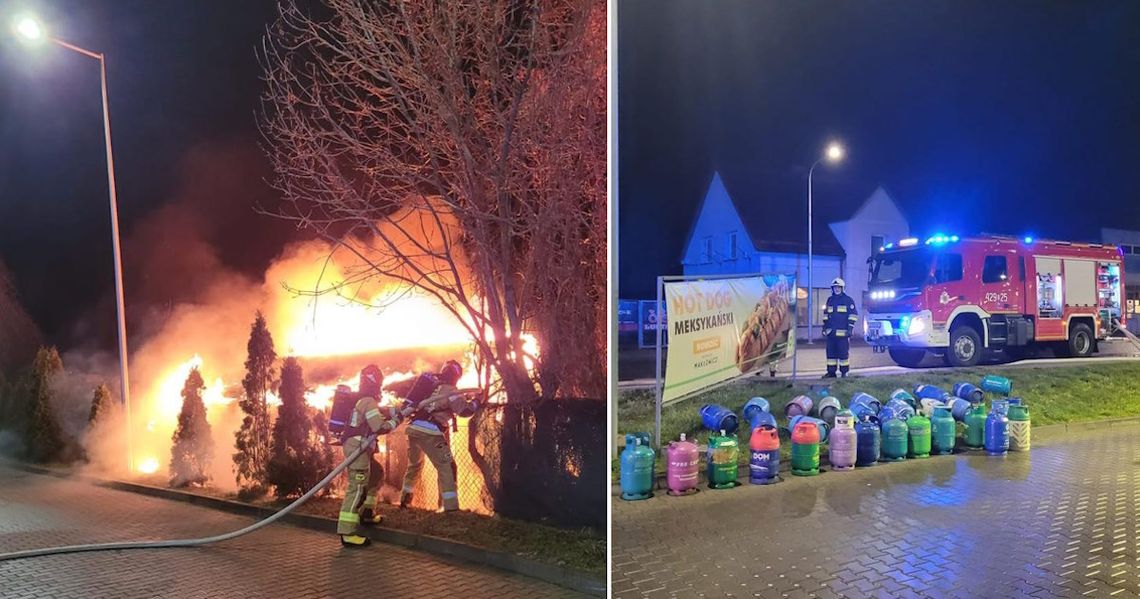 Groźny pożar przy ulicy Wyspiańskiego. Ogień pojawił się w sąsiedztwie stacji paliw. ZDJĘCIA