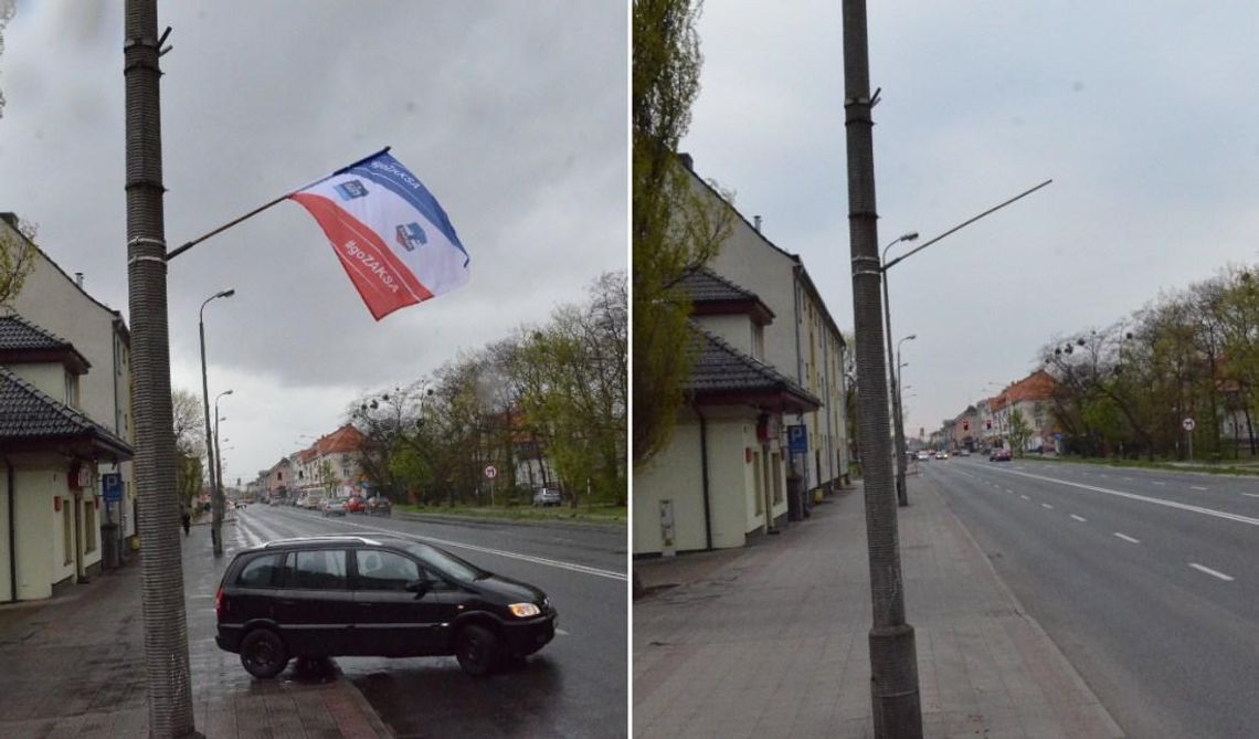 Im bliżej meczu Zaksy, tym mniej flag na ulicach. Ludzie ściągają je z latarni. ZDJĘCIA