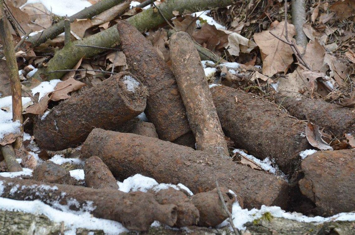 Ktoś wykopał pociski artyleryjskie i zostawił je w pobliżu leśnej ścieżki. ZDJĘCIA