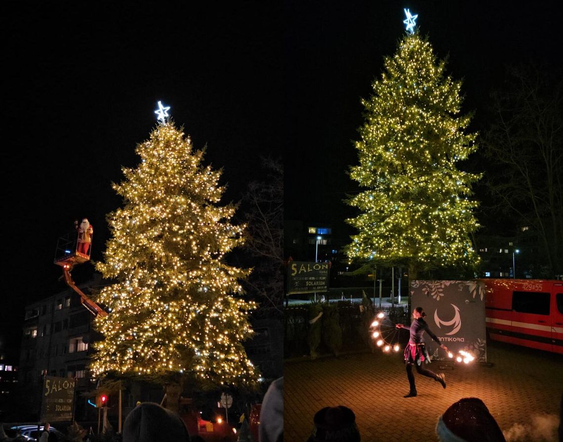 Mikołaj na zwyżce, świąteczna parada i Teatr Ognia. Mieszkańcy osiedla Piastów-Powstańców Śląskich wspólnie rozświetlili choinkę Mikołaj na zwyżce, świąteczna parada i Teatr Ognia. Mieszkańcy osiedla Piastów-Powstańców Śląskich wspólnie rozświetlili choinkę
