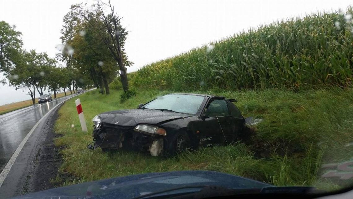 Na łuku drogi wpadł w poślizg i wylądował w rowie. Kolizja na drodze krajowej nr 38