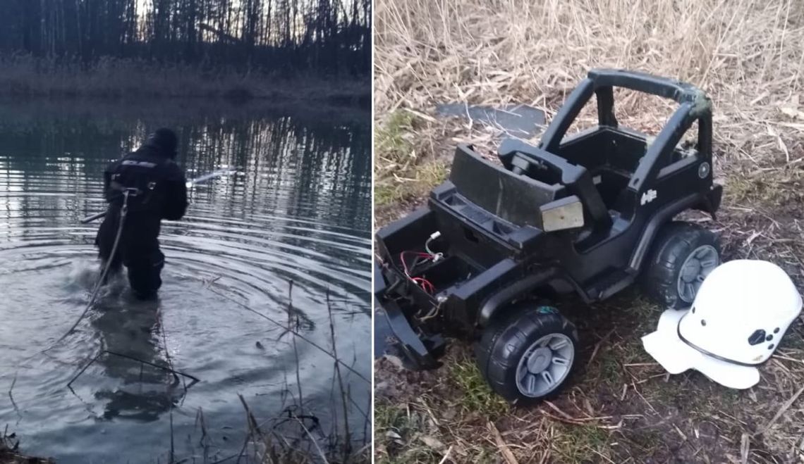 Niecodzienna akcja strażaków. Nurkowie wyciągali zatopionego w jeziorze quada. ZDJĘCIA