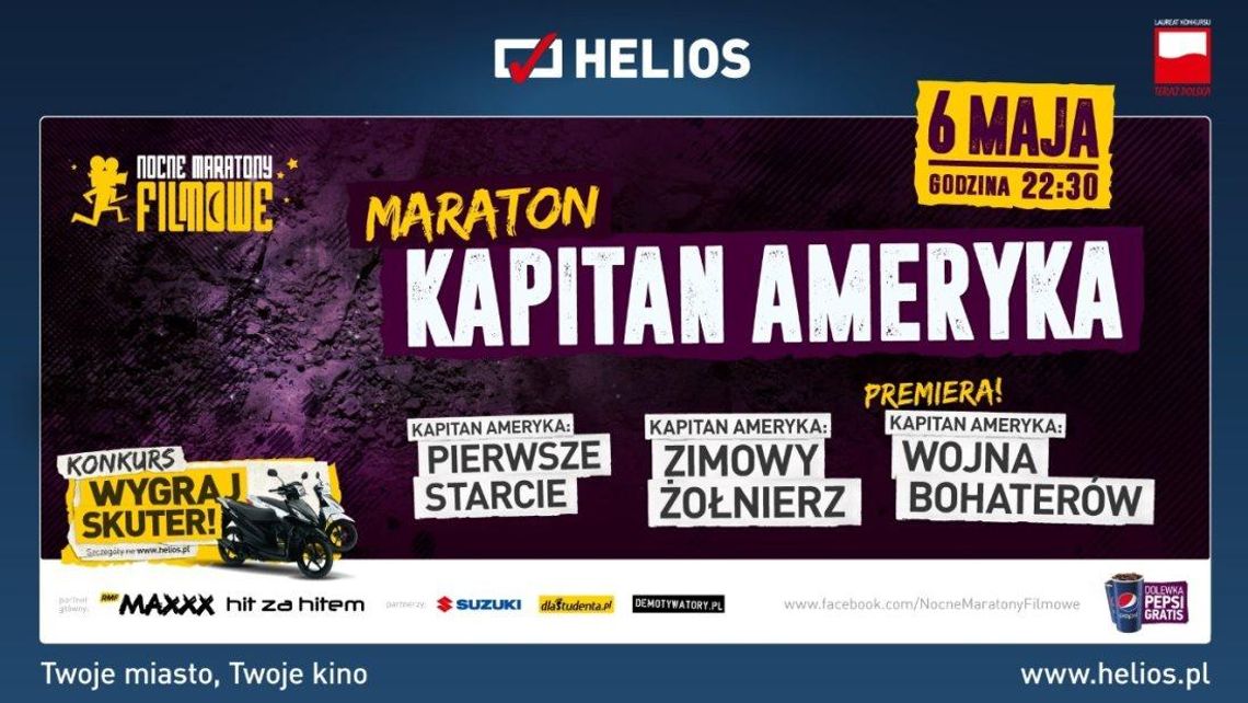 Nocny Maraton Filmowy w Heliosie. Zagrają trzy części przygód Kapitana Ameryki