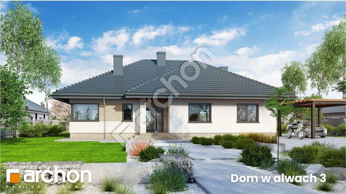 Nowoczesna parterówka z przestronnym wnętrzem i zadaszonym tarasem – poznaj projekt „Dom w alwach 3” Nowoczesna parterówka z przestronnym wnętrzem i zadaszonym tarasem – poznaj projekt „Dom w alwach 3”