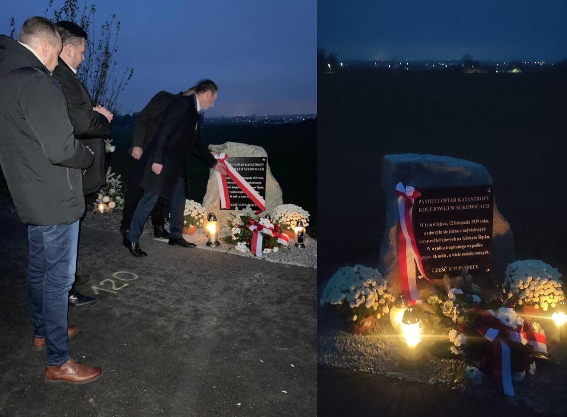 Obelisk przy Szlaku Kolejowym odsłonięty. Upamiętnili 85. rocznicę katastrofy kolejowej w Sukowicach