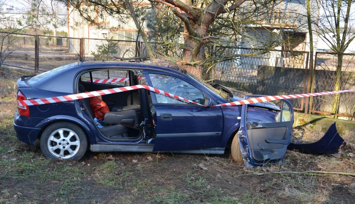 Opel uderzył w drzewo. Strażacy uwalniali zakleszczonego w pojeździe kierowcę. ZDJĘCIA