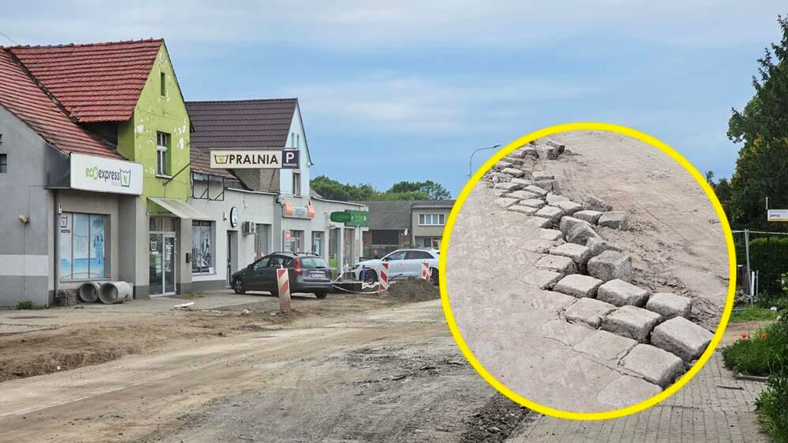 Pod asfaltem ulicy Wyspiańskiego cały czas kryła się historyczna droga z granitu. Tak teraz wygląda plac budowy