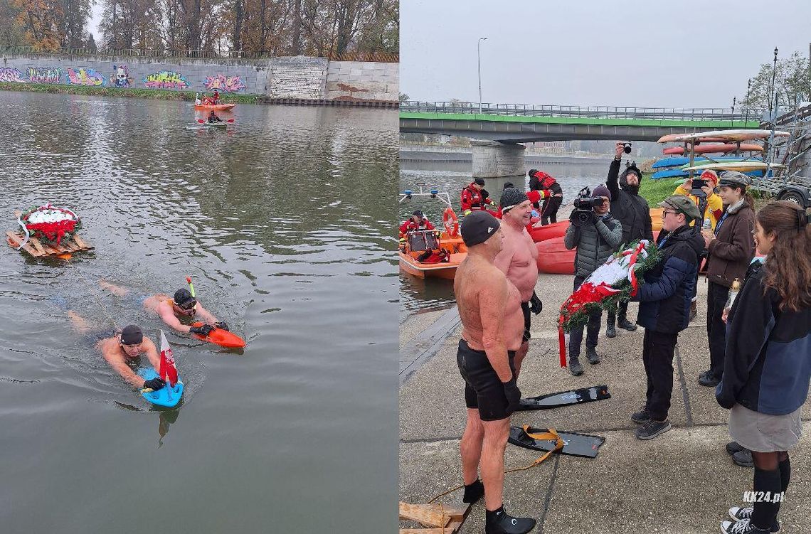 Popłynęli lodowatą Odrą, by uczcić Święto Niepodległości