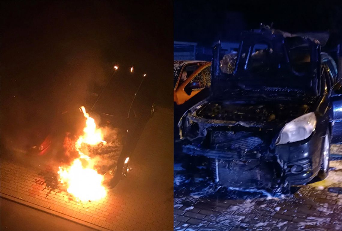 Pożar samochodu na parkingu przed blokiem. Wieczorna akcja straży pożarnej. ZDJĘCIA