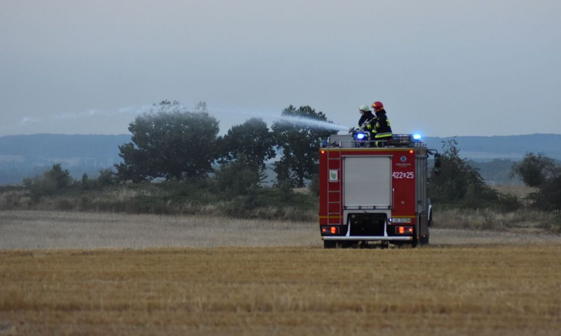 Pożar ścierniska w Komornie. Ogniem zajęło się kilka hektarów pola. ZDJĘCIA