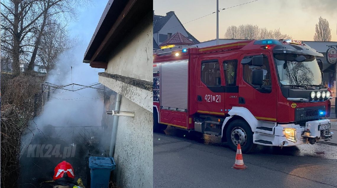 Pożar w rejonie kompleksu handlowego na Pogorzelcu. W akcji liczne zastępy straży i policja