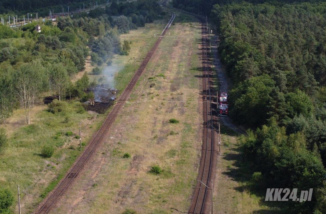 Pożar w rejonie torów kolejowych na Pogorzelcu. Ruch pociągów został wstrzymany Pożar w rejonie torów kolejowych na Pogorzelcu. Ruch pociągów został wstrzymany