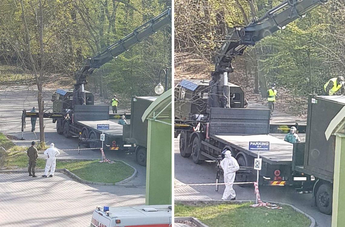 Przed szpitalem zakaźnym w Koźlu rozpoczął się montaż kontenerów wojskowych