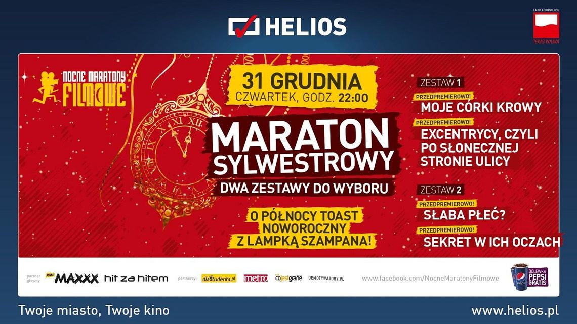 Przywitaj Nowy Rok przed dużym ekranem. Maraton Sylwestrowy w kinie Helios