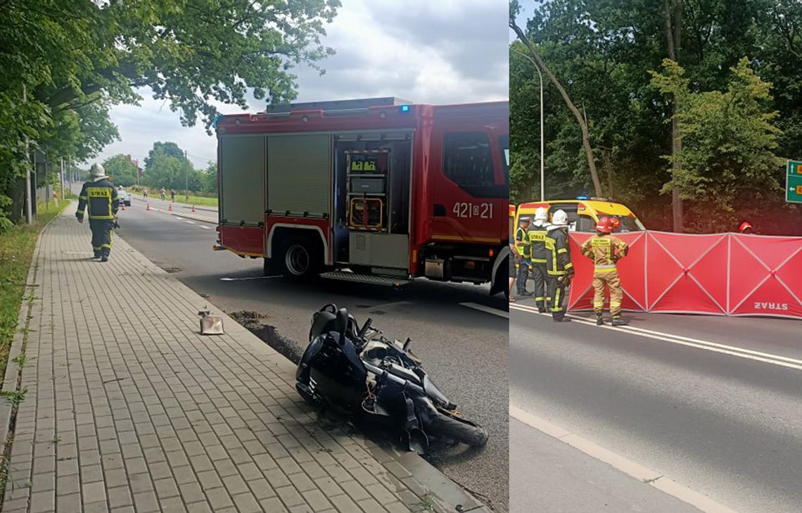 Ranny motocyklista po zderzeniu z autem osobowym. Droga wojewódzka całkowicie zablokowana