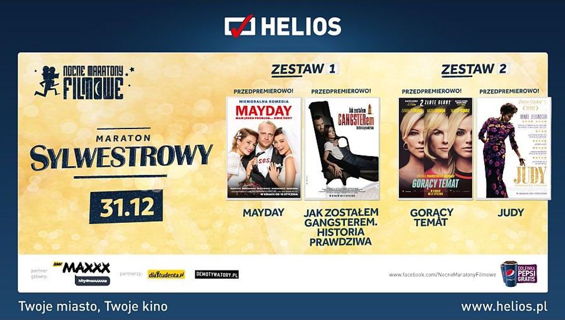 Spędź Sylwestra w kinie. Helios zaprasza na dwa zestawy nocnych maratonów filmowych