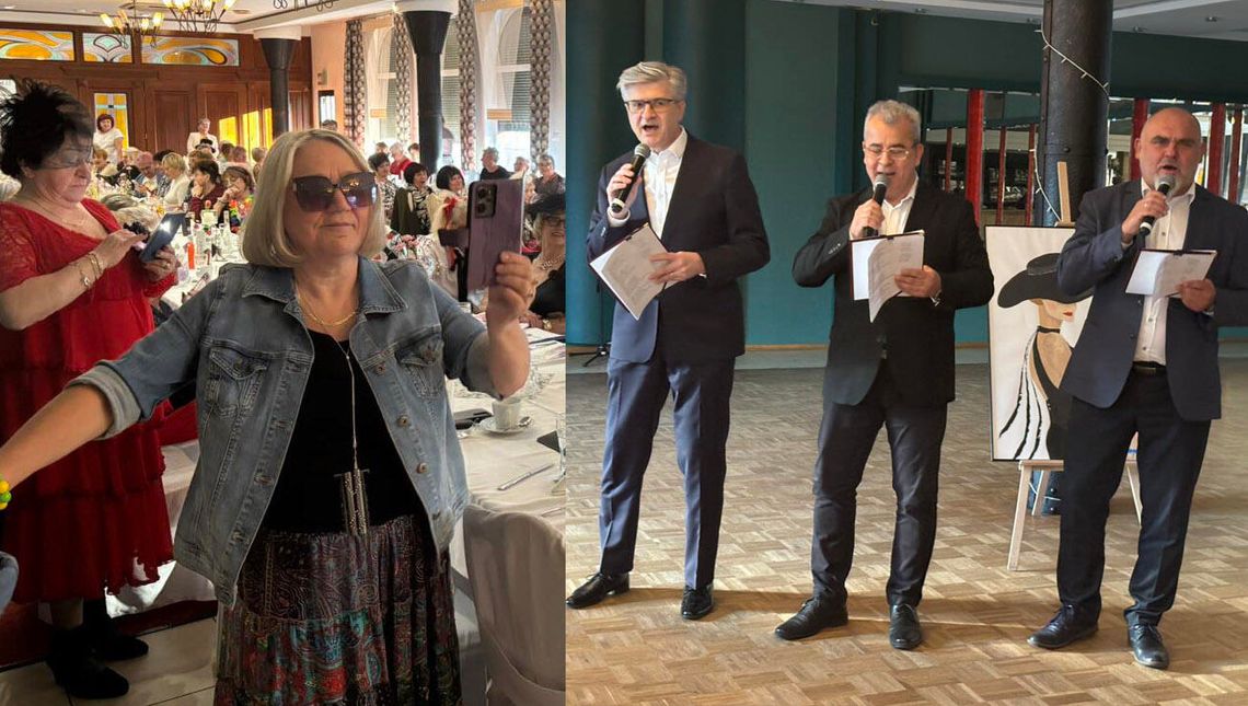 Śpiewające życzenia "Tenorów" z urzędu miasta dla Pań z Polskiego Związku Emerytów, Rencistów i Inwalidów