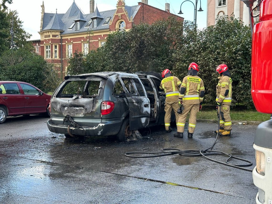 Spłonął porzucony chrystler na parkingu przy Odrze. Na miejscu interweniowała straż pożarna i policja