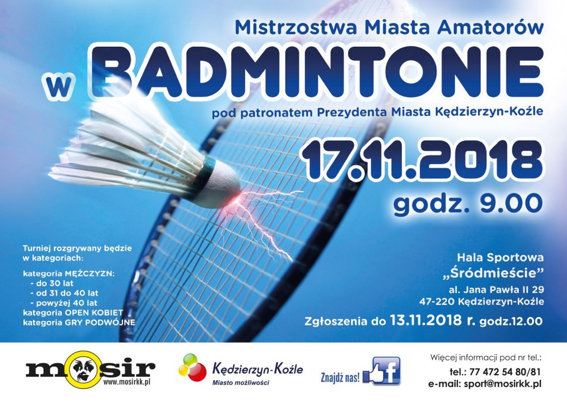 Trwają zapisy do amatorskich mistrzostw miasta w badmintonie