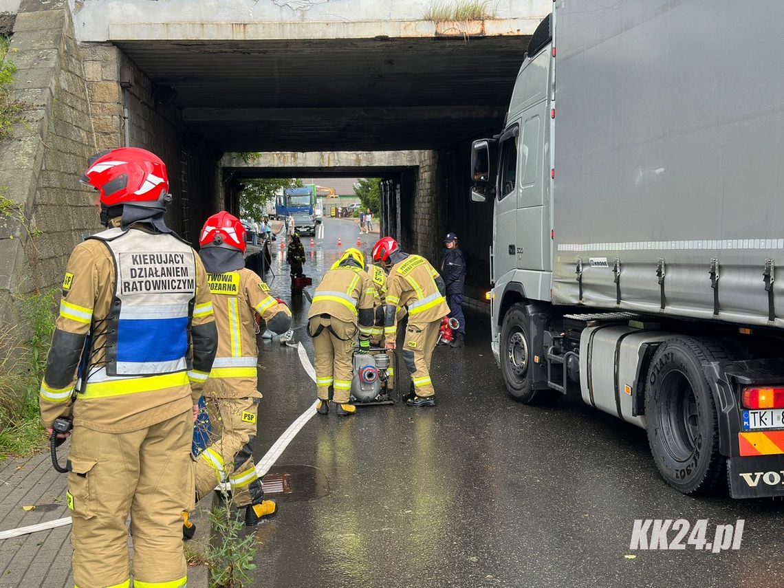 Ulica Kłodnicka była nieprzejezdna. Strażacy wypompowywali wodę spod wiaduktu kolejowego