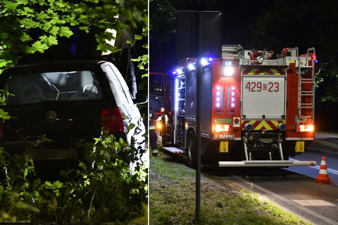 Volkswagen wypadł z drogi i rozbił się na drzewie. Brak kierowcy na miejscu po dotarciu służb