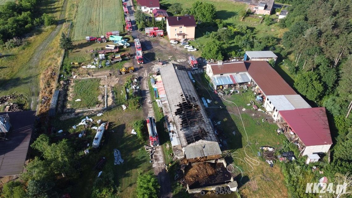 Wielki pożar chlewni po uderzeniu pioruna. Z ogniem walczy 25 zastępów straży pożarnej