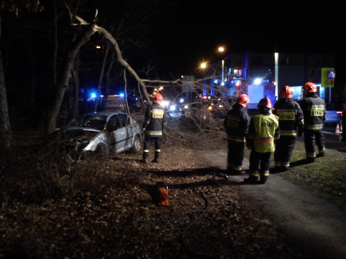 Wypadek na alei Jana Pawła II. Samochód osobowy wbił się w drzewo. ZDJĘCIA